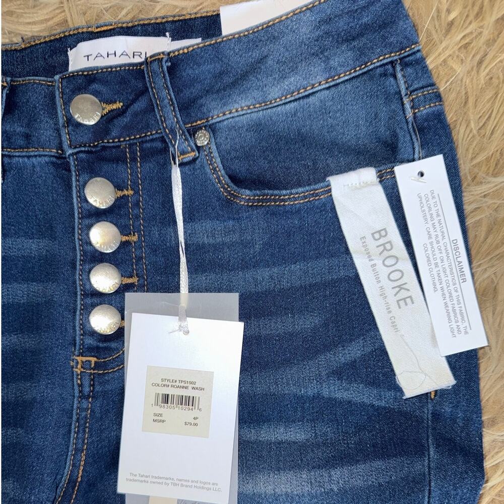 New Tahari Brooke Exposed Button High Rise Capri Denim Jeans size 4P - Picture 4 of 8